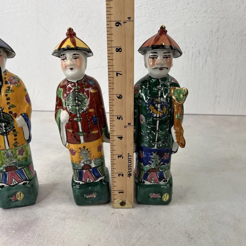 SET OF 3 VINTAGE CHINESE PORCELAIN FIGURES QING‎ DYNASTY EMPERORS 9”